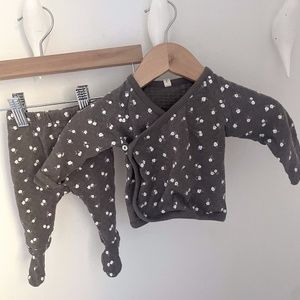 Quincy Mae Pointelle dark floral wrap to & pant set- newborn